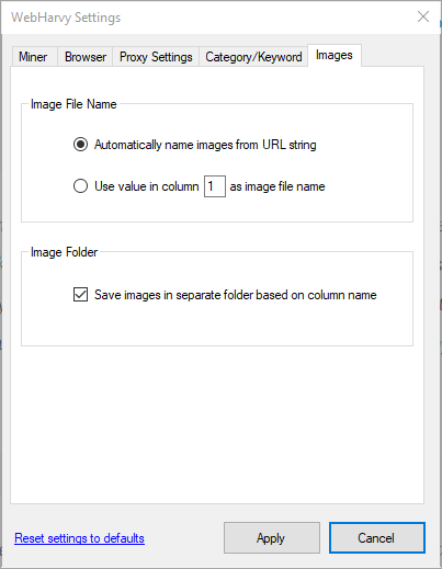 Web Scraper Miner Settings - Images